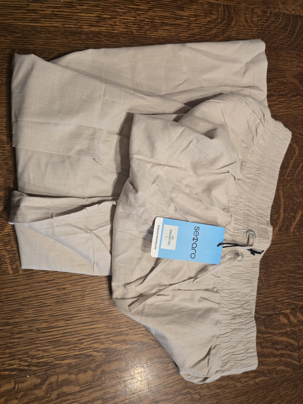 Sezane Light Beige Linen-Blend Tuckable Pants